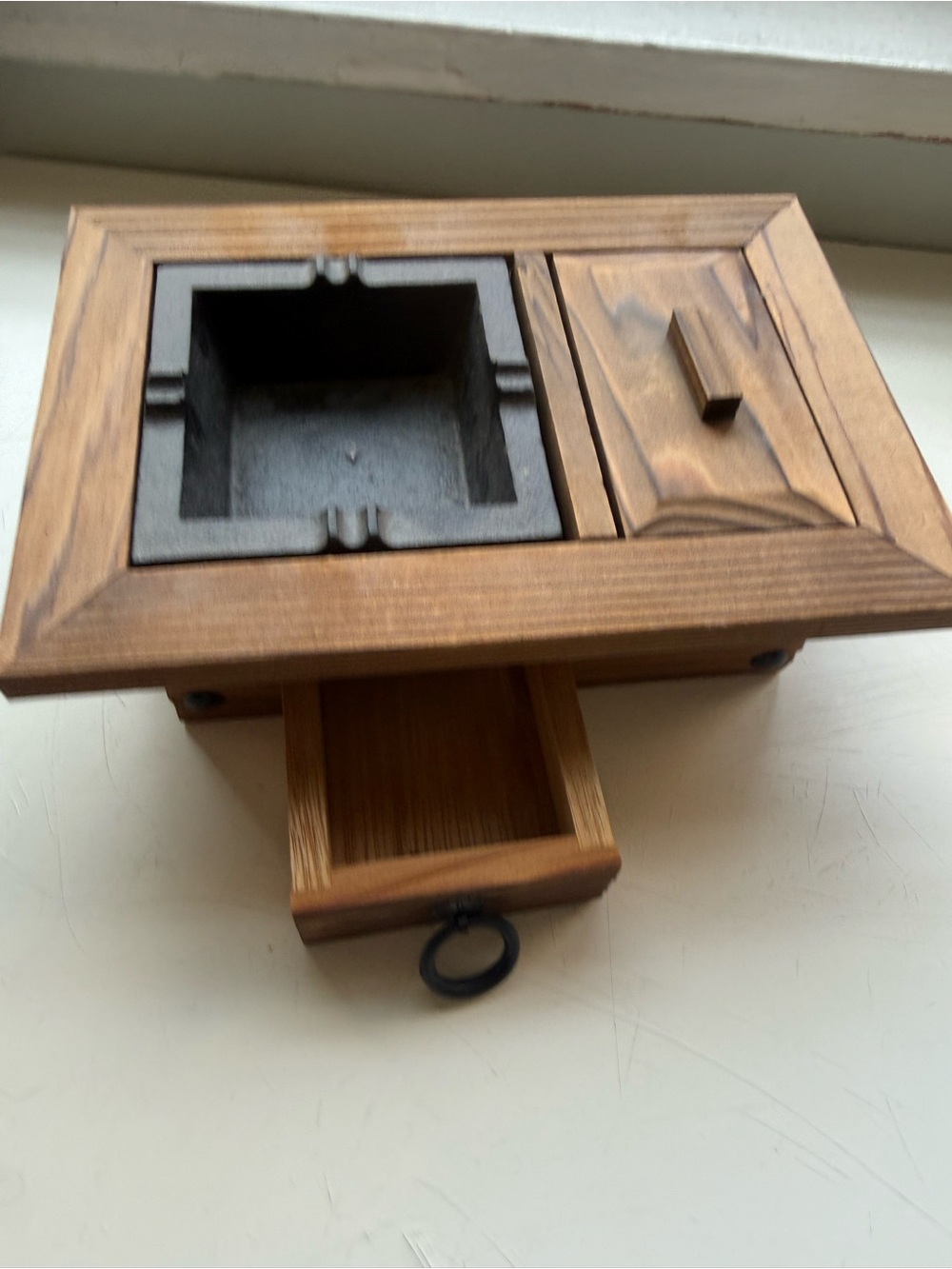 Wooden Tabletop Ashtray with Slide Drawer